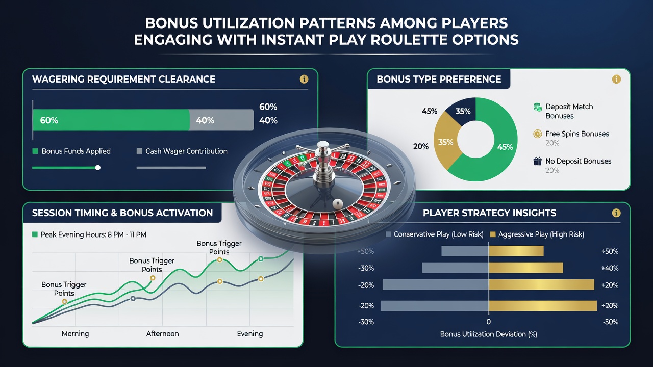 Analytics dashboard displaying bonus redemption rates and player session data for instant roulette